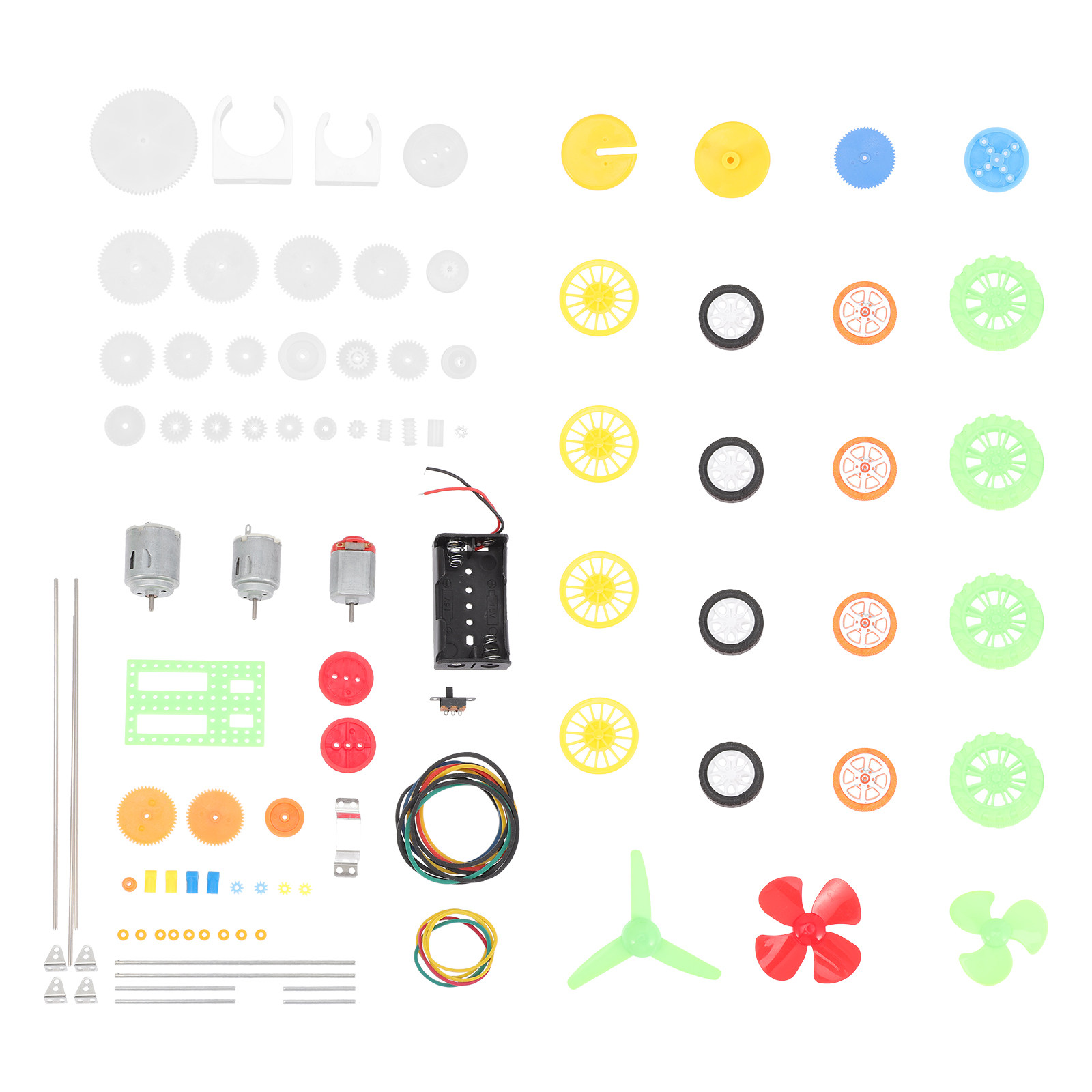 Science Kit - ชุดเกียร์มอเตอร์ DC 112 ชิ้น ล้อพลาสติก อุปกรณ์เสริมมอเตอร์ไฟฟ้า